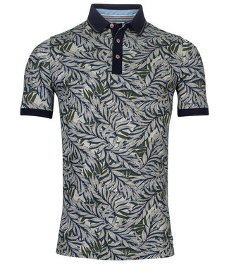 Baileys polo donkerblauw met groen donkergroen blaadjes print