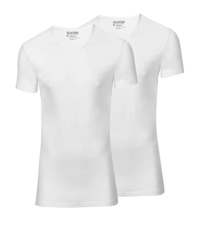 Slater 2022 6600 wit Slater heren t-shirts 2-pack v-hals stretch
