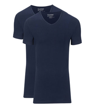 Slater T-shirts donkerblauw t-shirts 2-pack v-hals stretch