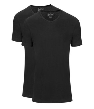 Slater zwart t-shirts 2-pack v-hals stretch