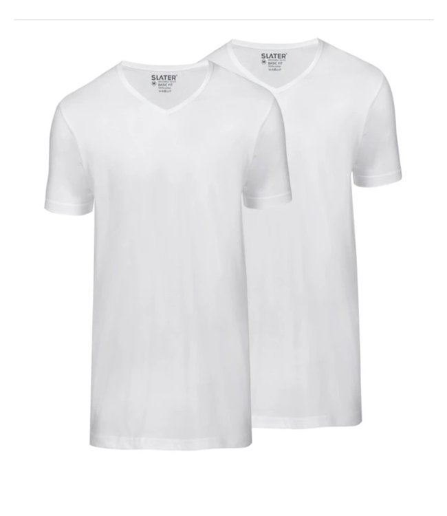 Slater 7600 wit Slater heren t-shirts 2-pack v-hals basic fit