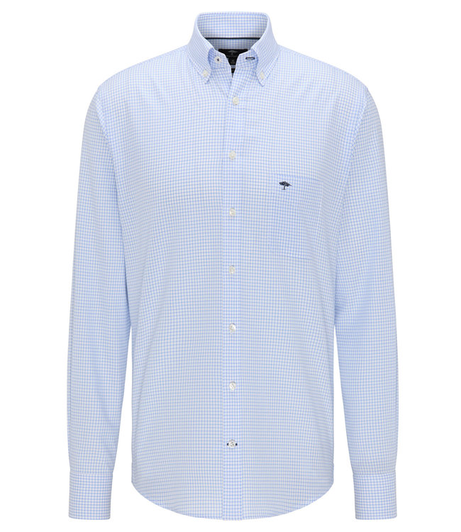 Fynch Hatton 1000 5500 5520 Fynch Hatton heren overhemd lange mouw wit lichtblauw ruitje