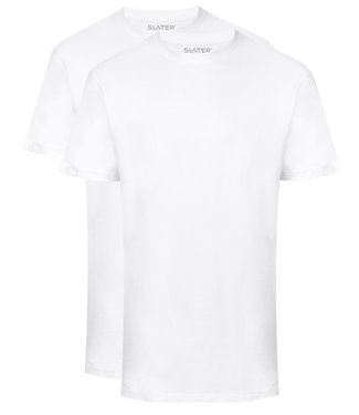 Slater T-shirts wit t-shirts 2-pack ronde hals brede boord regular fit