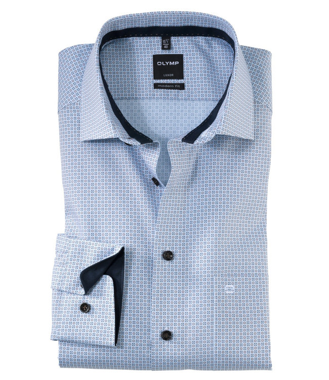 Olymp 1330 14 28 olymp overhemd lichtblauw bruin donkerblauw grafische print