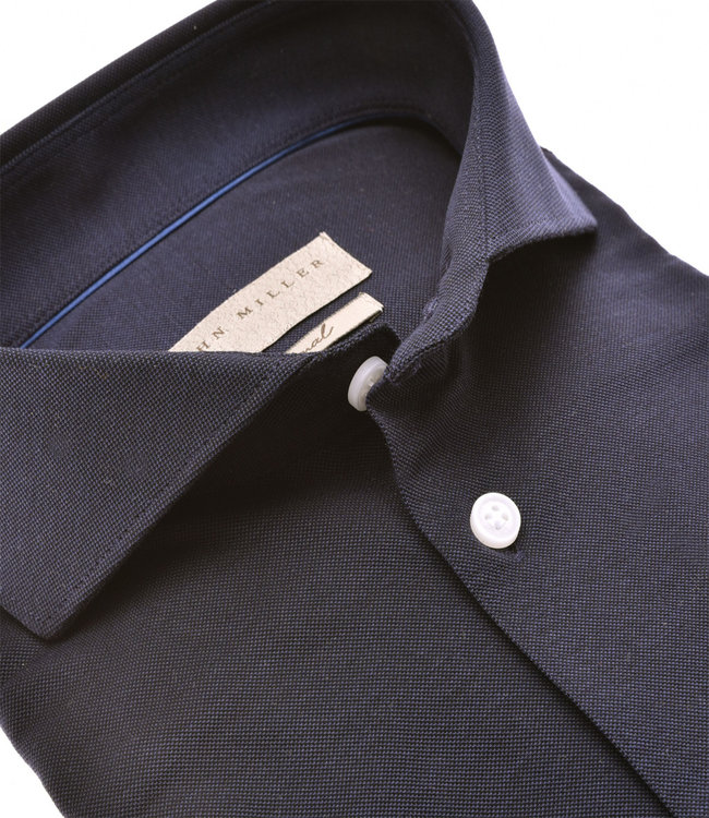 John Miller 5139881 190 John Miller heren overhemd slim fit donkerblauw jersey tricot