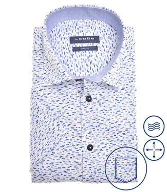 korte mouw overhemd wit blauw kobaltblauw grafische print
