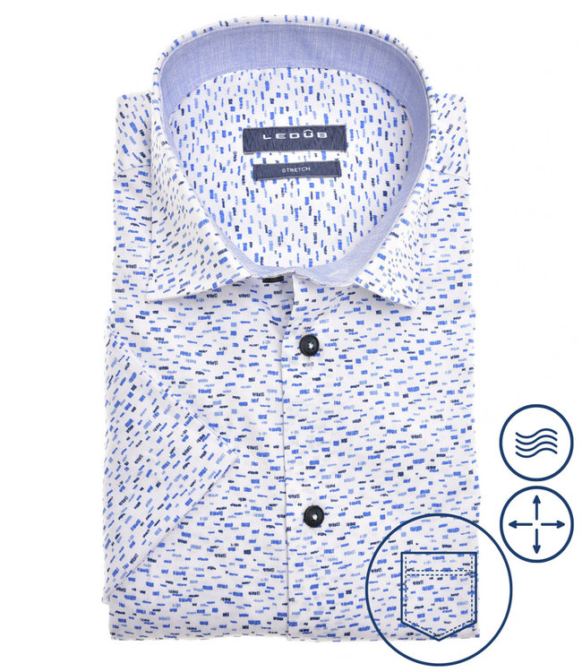 0140900 140-120 heren korte mouw overhemd wit blauw kobaltblauw grafische print