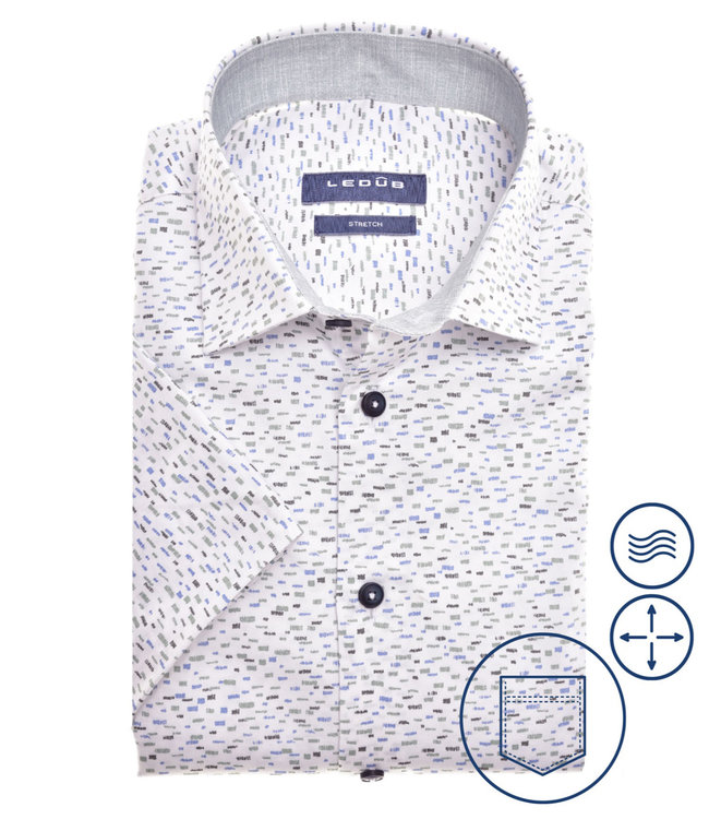 0140900 520-530 heren korte mouw overhemd wit blauw groen grafische print