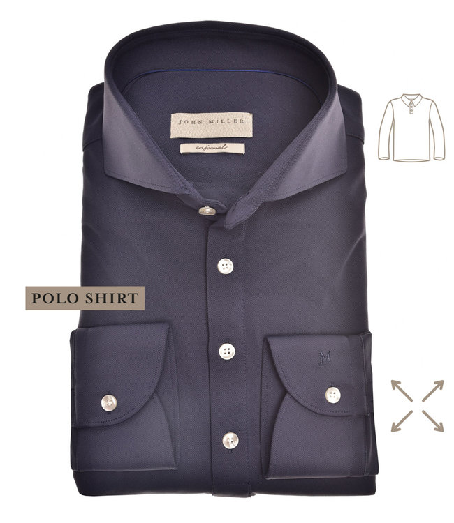 John Miller 5139690-190 John Miller heren polo lange mouw slim fit donkerblauw hyper stretch cut away