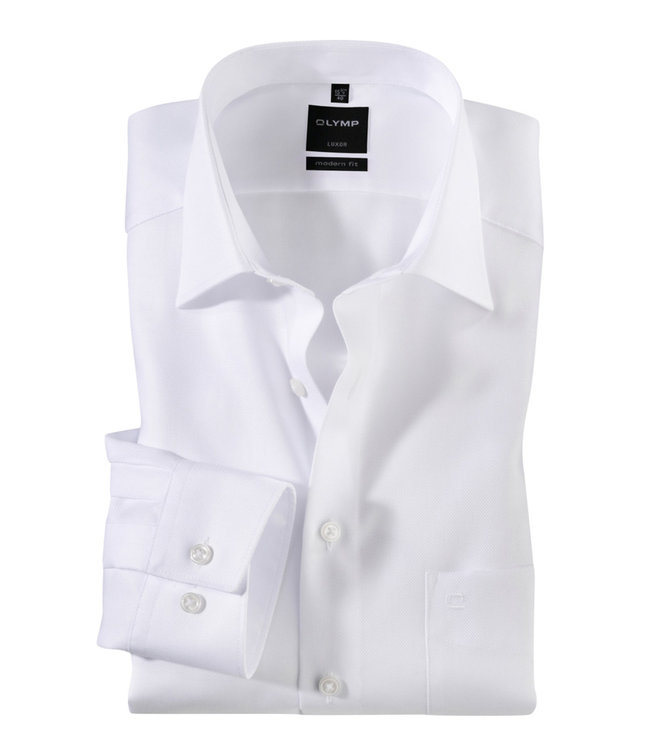 Olymp 0390 64 00 Olymp Luxor Modern Fit strijkvrij heren overhemd wit structuur 1knoops new kent met borstzakje