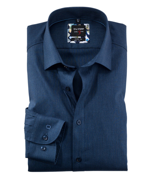 Olymp 2067 14 18 donkerblauw oxford structuur heren overhemd body fit 97 procent katoen 3 procent elastan