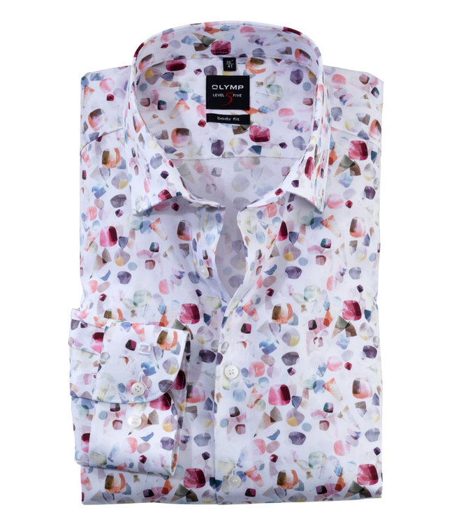 Olymp 2081 14 00 wit met roze groen grafische print 97 procent katoen 3 procent elastan