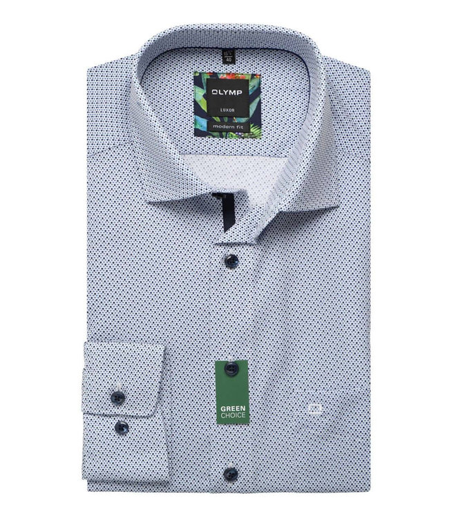 Olymp 1255 14 11 olymp overhemd wit blauw donkerblauw grafische print