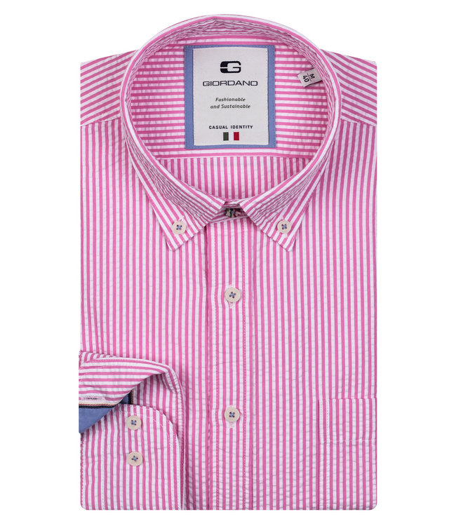 217809-51 Giordano Tailored heren overhemd roze-wit streepje button down