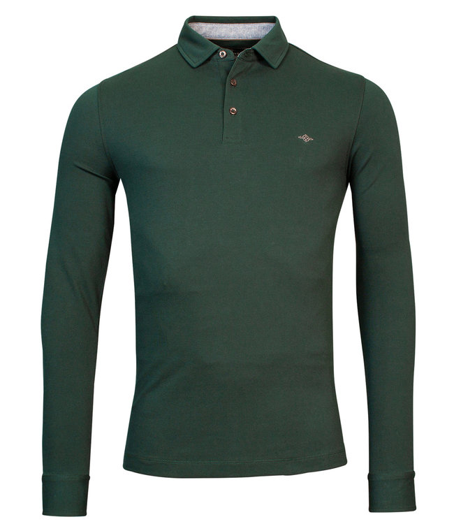 Baileys polo lange mouw flessengroen bottle green katoen stretch