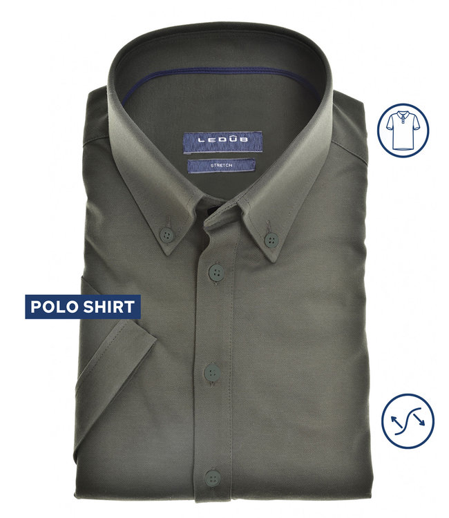 0141065-585 Ledub heren polo korte mouw slim fit donkergroen button down