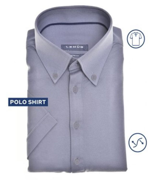 0141065-160 Ledub heren polo korte mouw slim fit blauw grijs button down - Copy