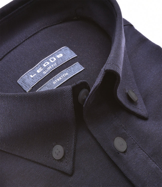0141065-190 Ledub heren polo korte mouw slim fit donkerblauw button down