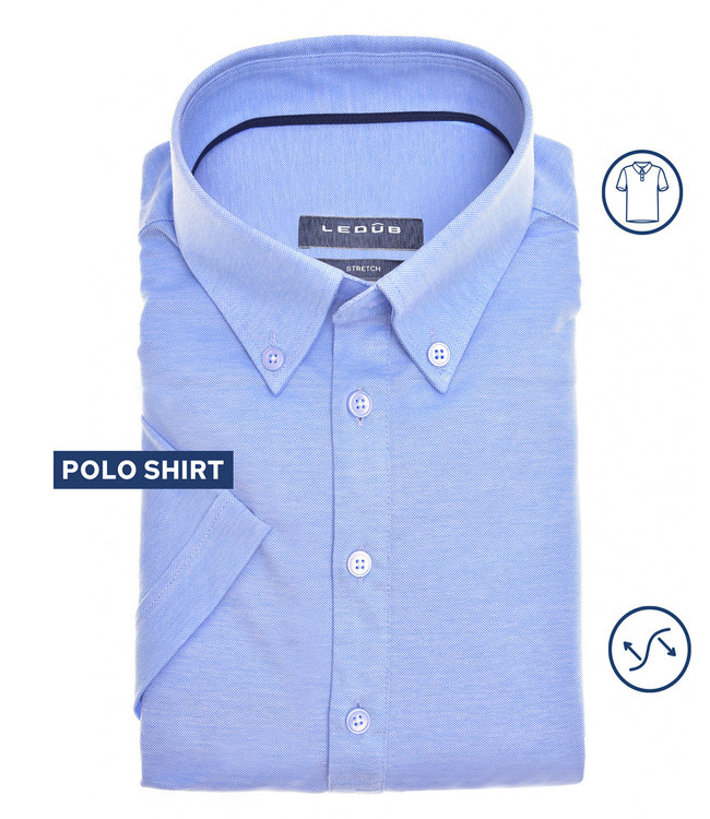 0141065-140 Ledub heren polo korte mouw slim fit lichtblauw button down
