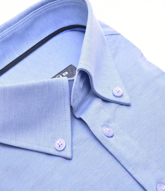 0141065-140 Ledub heren polo korte mouw slim fit lichtblauw button down