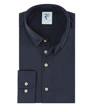 overhemd donkerblauw 1knoops button under
