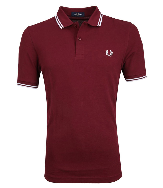 Fred Perry 2022 AW M3600 kleur 122 Fred Perry Twin Tipped polo bordeaux rood met wit Fred Perry logo