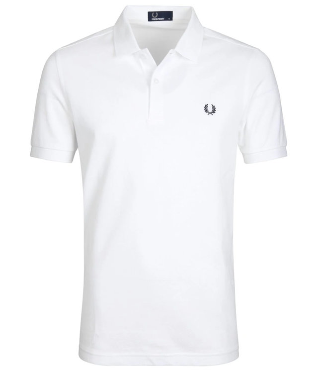 Fred Perry M6000 100 Plain polo wit met donkerblauw Fred Perry logo