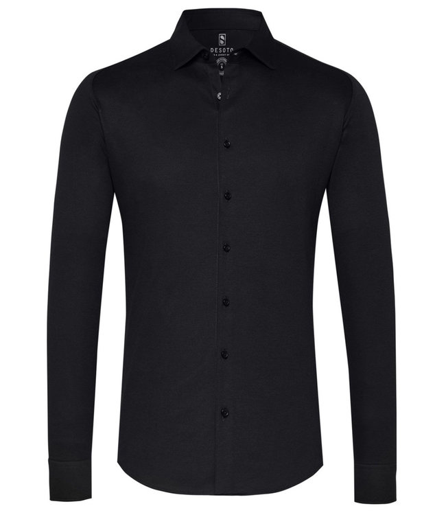 Jersey shirt raglan mouwinzet black zwart structuur pique wide spread kent