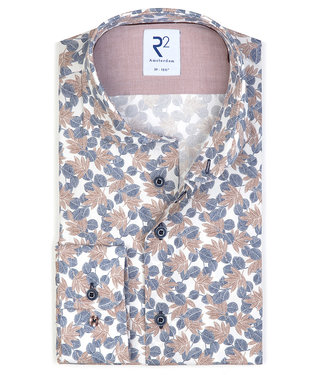 R2 Amsterdam wit met blauw bruin blaadjes print