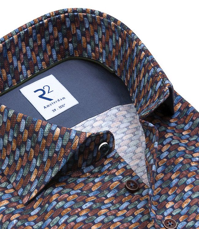 118.WSP.190/073 heren overhemd lichtblauw groen bruin grafische print 1knoops wide spread katoen