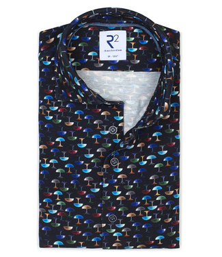 donkerblauw met gekleurde lampen print