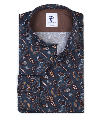 donkerbruin donkerblauw wit paisley print