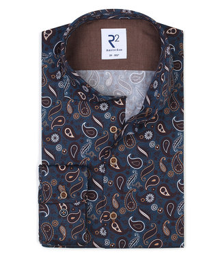 R2 Amsterdam donkerbruin donkerblauw wit paisley print