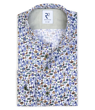 blauw flessengroen bruin lampen print