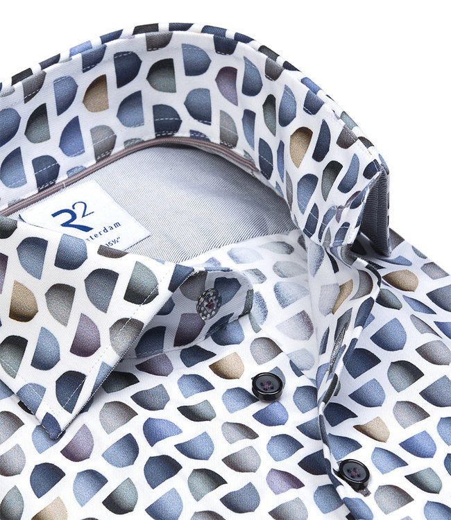 118.WSP.110/014 heren overhemd wit blauw grijs grafische lampen print 1knoops wide spread