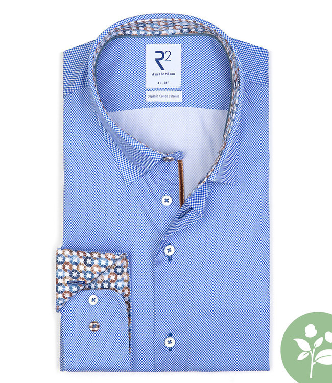 118.HBD.061/014 overhemd blauw wit werkje 1knoops button under