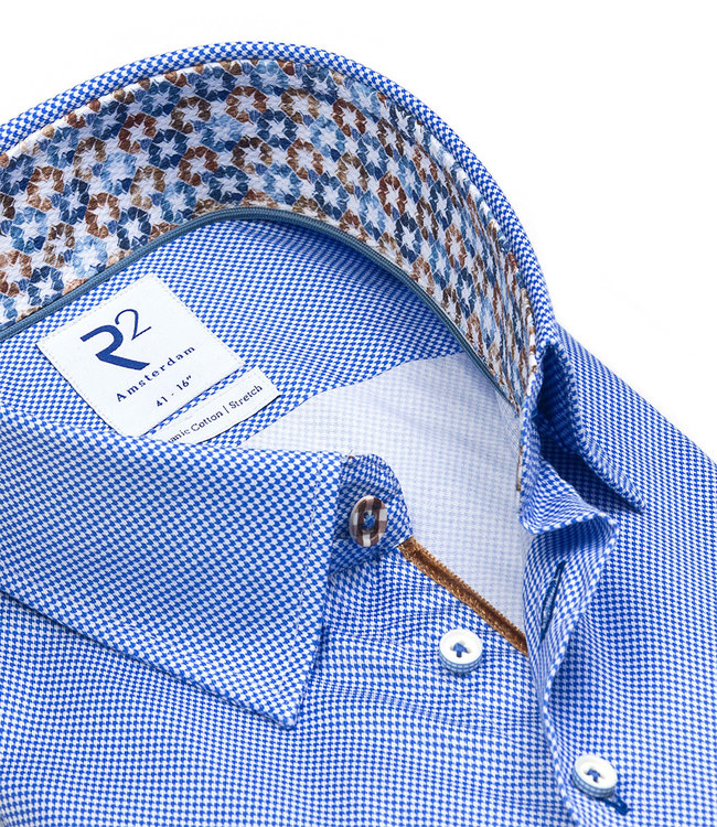 118.HBD.061/014 overhemd blauw wit werkje 1knoops button under