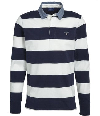 Gant wit-donkerblauw heren streep rugby shirt sweater