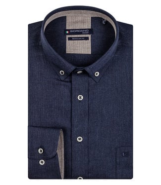 Giordano Regular Fit overhemd donkerblauw navy visgraat structuur