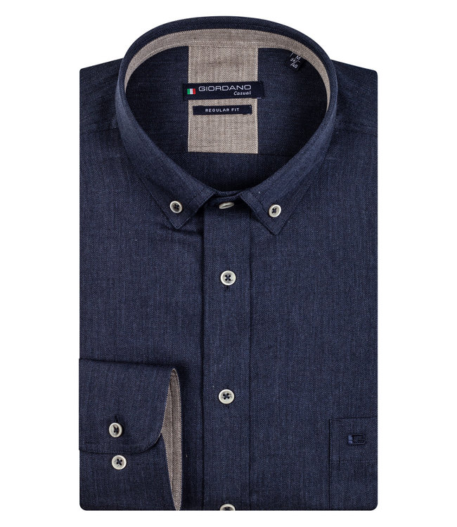227008-60 Giordano Regular heren overhemd lange mouw donkerblauw navy visgraat structuur