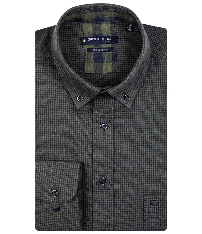 227306-70 Giordano Regular heren overhemd lange mouw donkergroen donkerblauw werkje