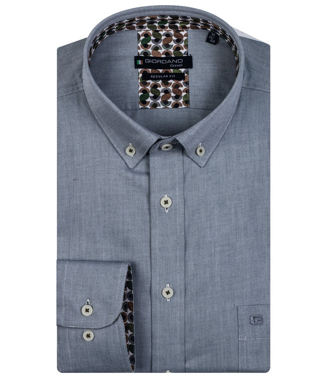 227006-70 Giordano Regular heren overhemd lange mouw donkergroen two tone twill