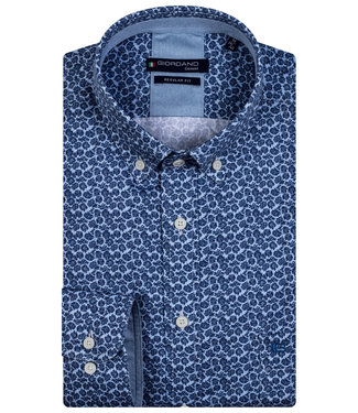 Giordano Regular Fit overhemd lichtblauw donkerblauw navy print