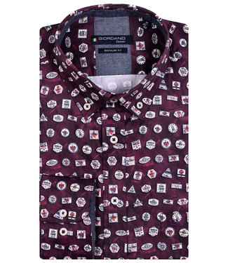 Giordano Regular Fit overhemd bordeaux rood travel print