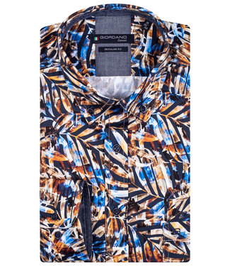 Giordano Regular Fit overhemd donkerblauw bruin blauw speciale print