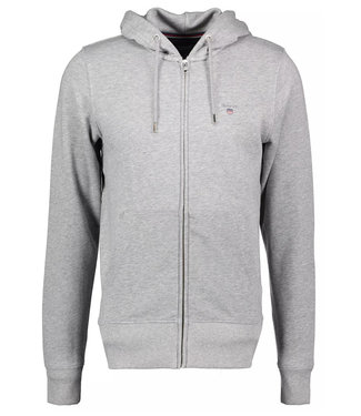 Gant heren grijs sweat vest met rits en capuchon