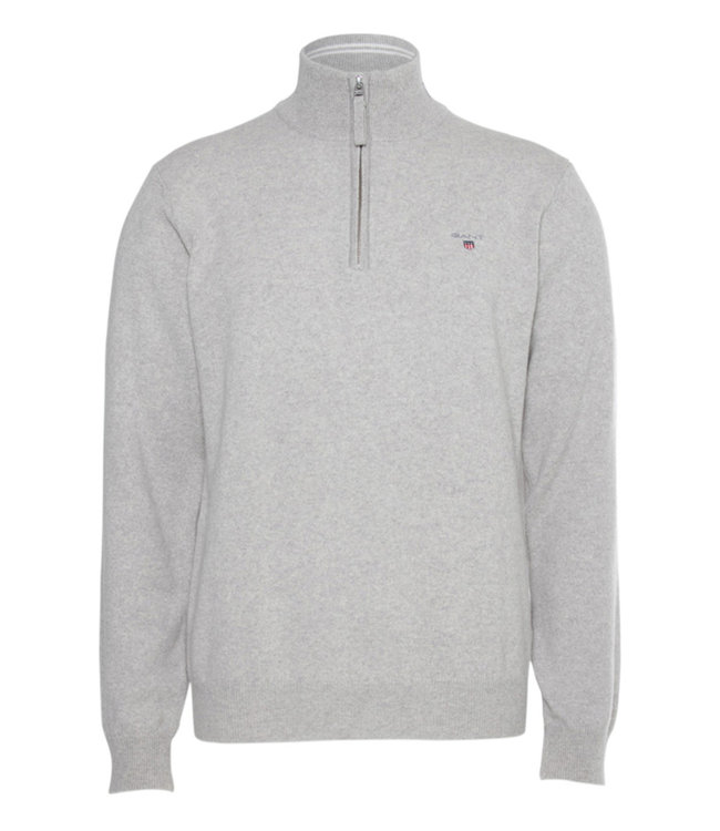 Gant 2022 86213 94 heren lichtgrijs melange zipper trui ritsje superfine lamswol