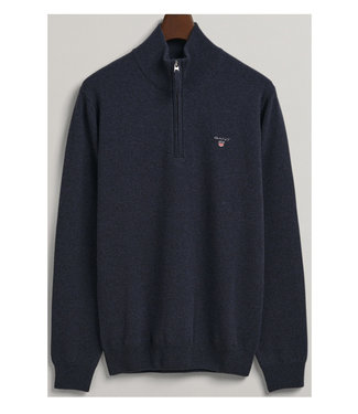 Gant heren donkerblauw melange zipper trui ritsje