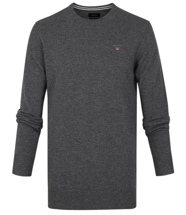 Gant 2022 86211 95 heren donker antraciet grijs melange ronde hals trui superfine lamswol