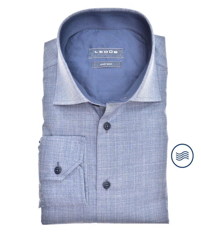 0141442 150 heren overhemd middenblauw blauw print structuur wide spread easy iron